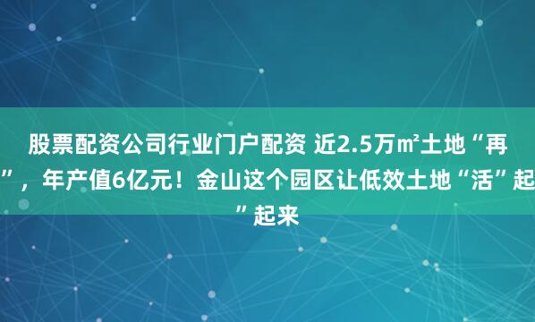 股票配资公司行业门户配资 近2.5万㎡土地“再生”,年产值6亿元!金山这个园区让低效土地“活”起来